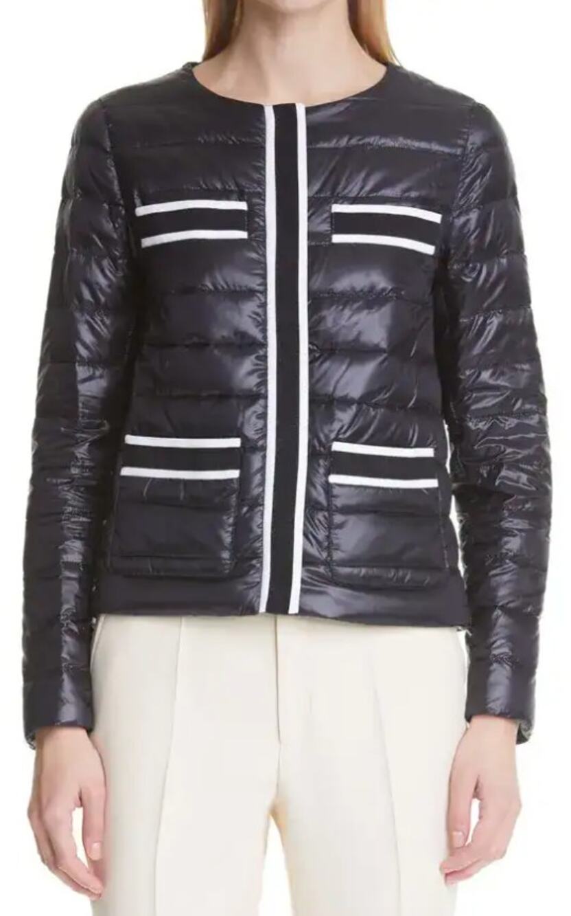 Herno Grosgrain Trim Water Resistant Down Puffer Jacket Black White Size US 8